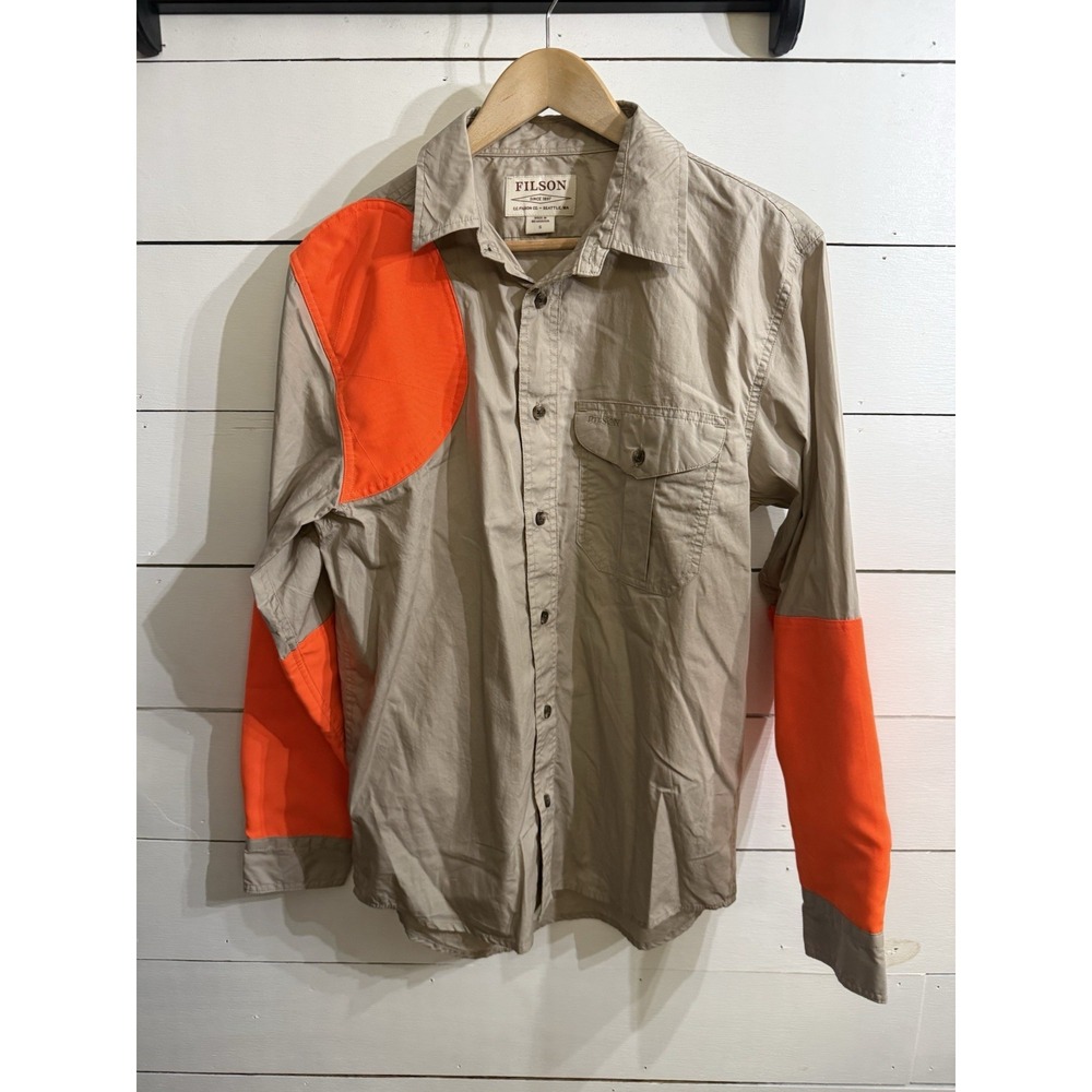Filson Hunting Shirt Men's Small Tan Orange High Visibility Button Down Pockets